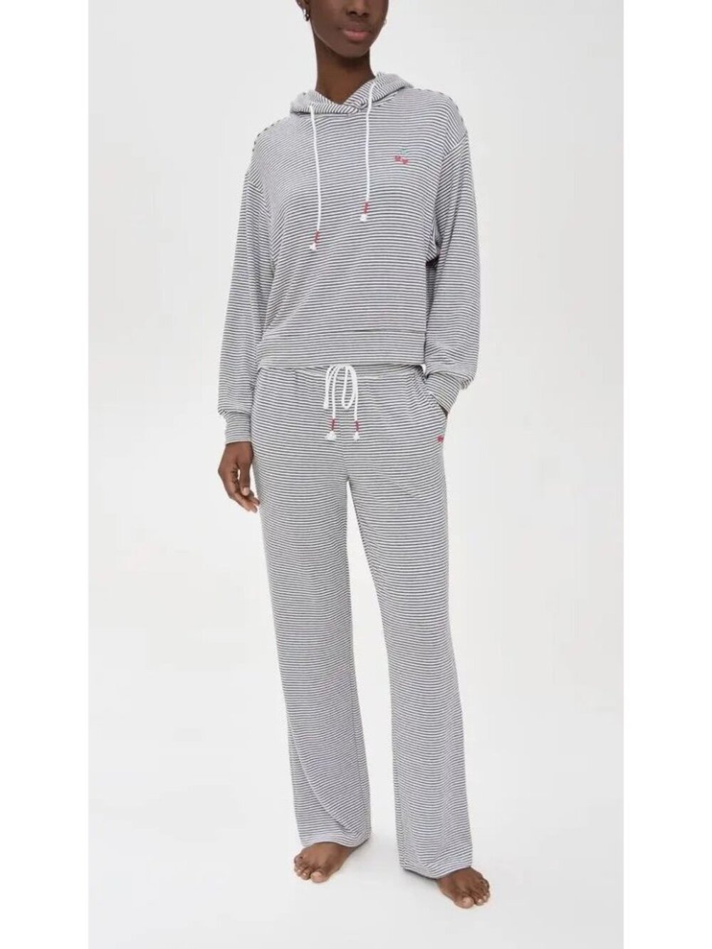 PJ Salvage small striped‎ life is sweet hoodie wide leg pants pajama lounge set